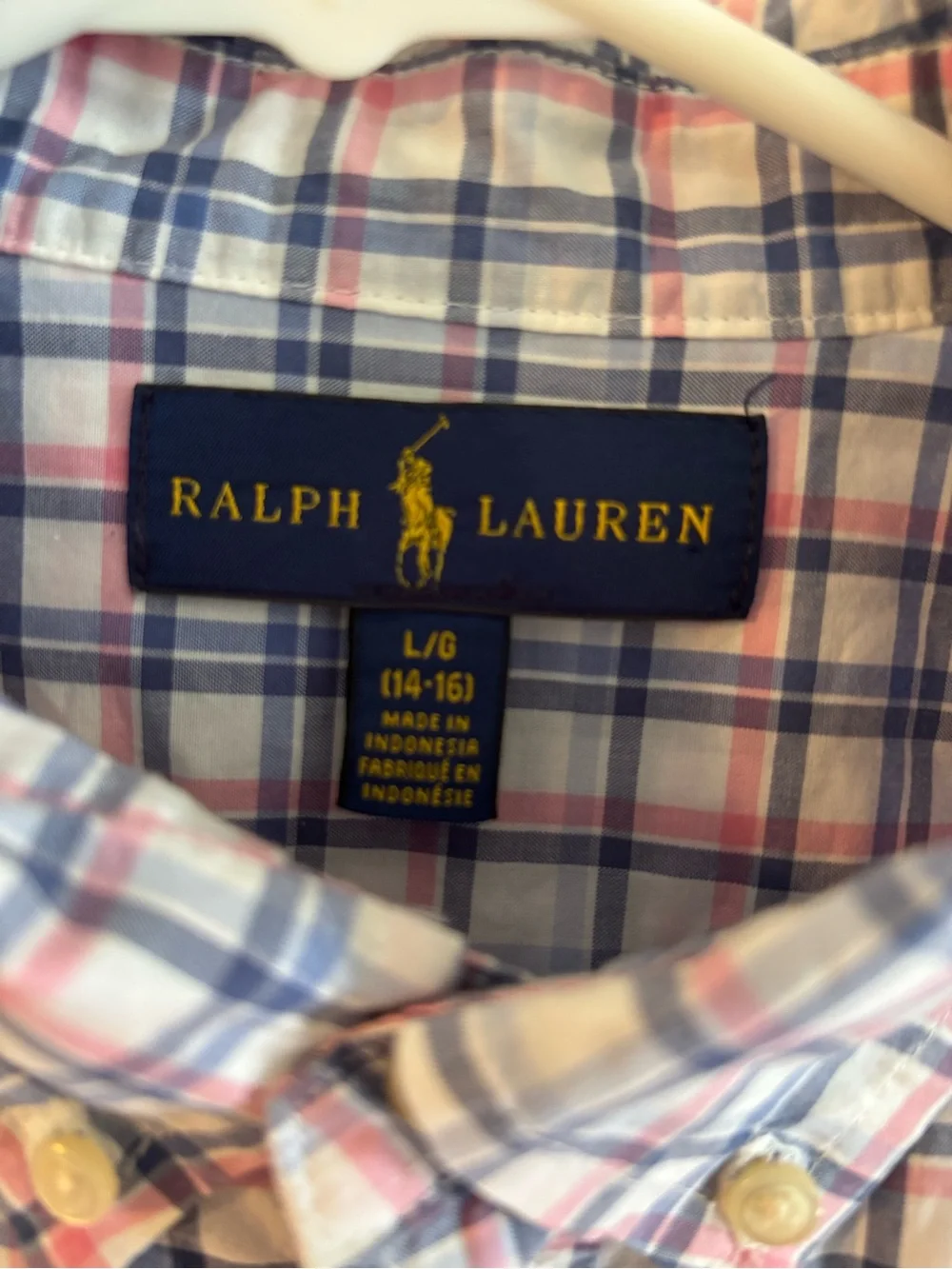 Ralph Lauren Boys Plaid Button-Down Shirt L/G (14-16) Blue Pink White